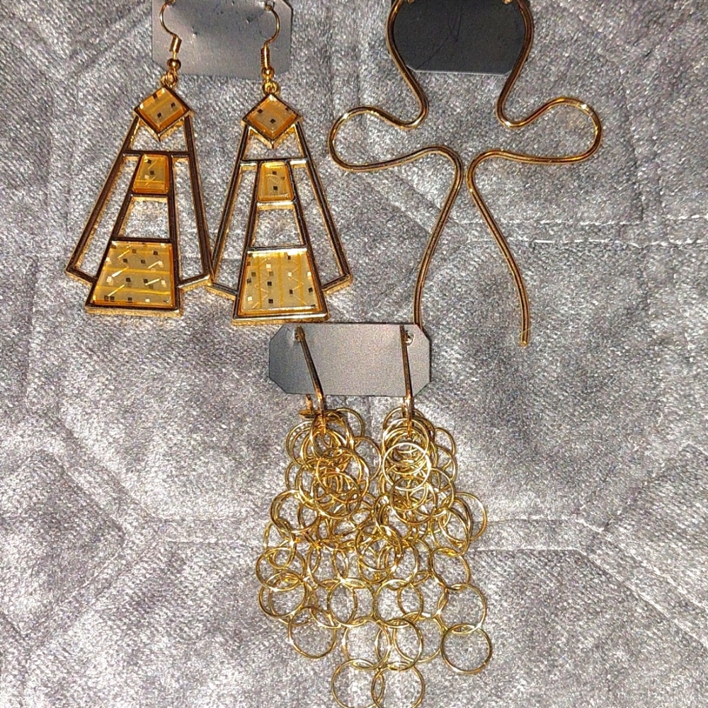 Gold Earrings 3pcs Set
